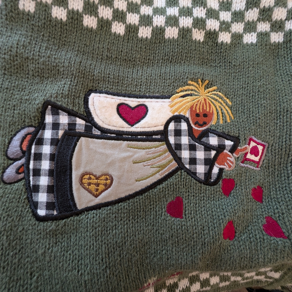 Quacker Factory Green and White Cardigan with Whimsical Designs - Picture 8 of 10